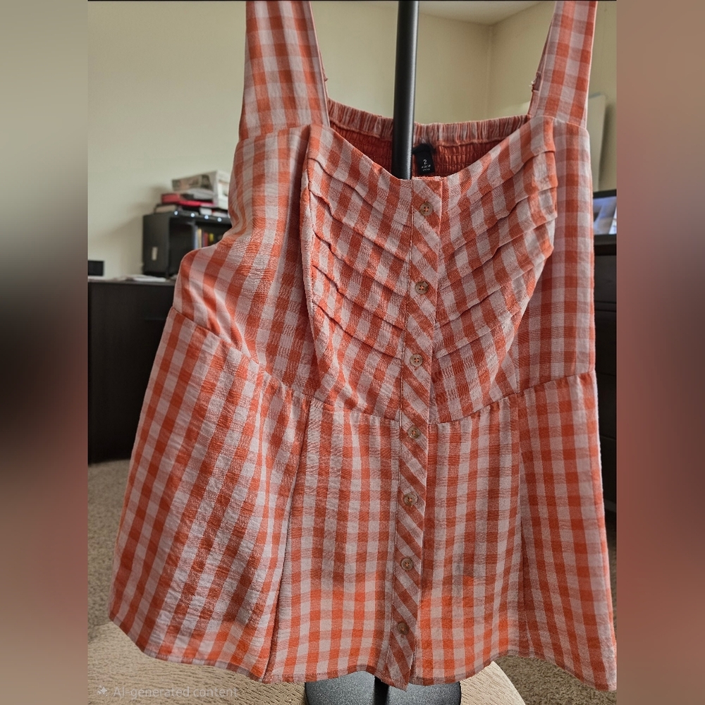 Torrid Orange Gingham Sleeveless Blouse